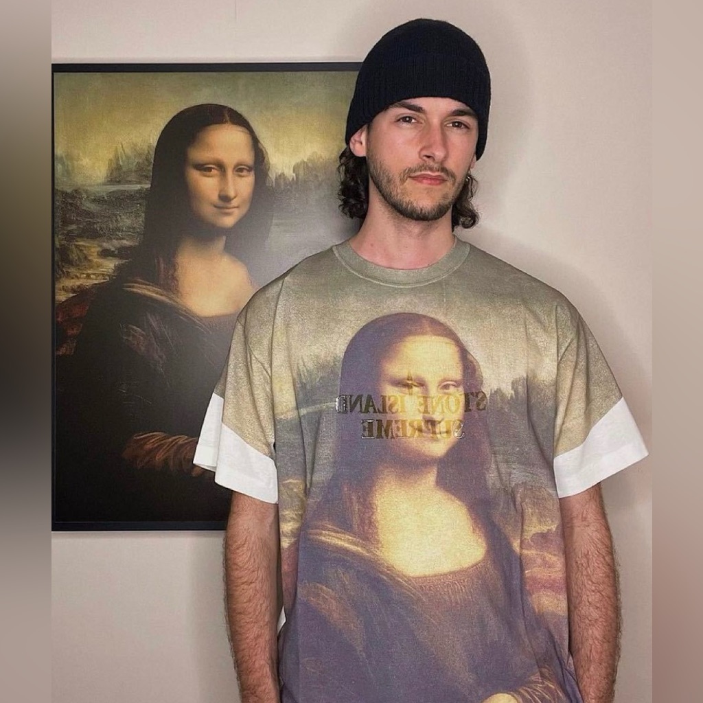 Euc Supreme X Stone Island Multi Graphic Crewneck Top Mona Lisa Size Xl